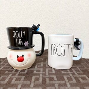 Rae Dunn FROSTY mug w/ black top hat & FROSTY mug w/ blue handle